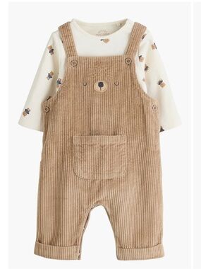 Bear Long Sleeve Bodysuit & Corduroy Overalls Set Next Baby 3-6 Month Old